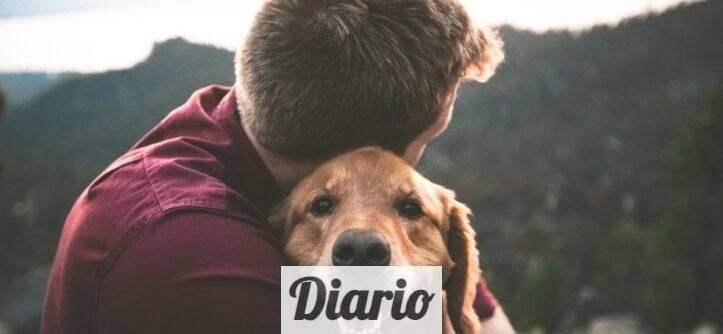 photo of man hugging tan dog